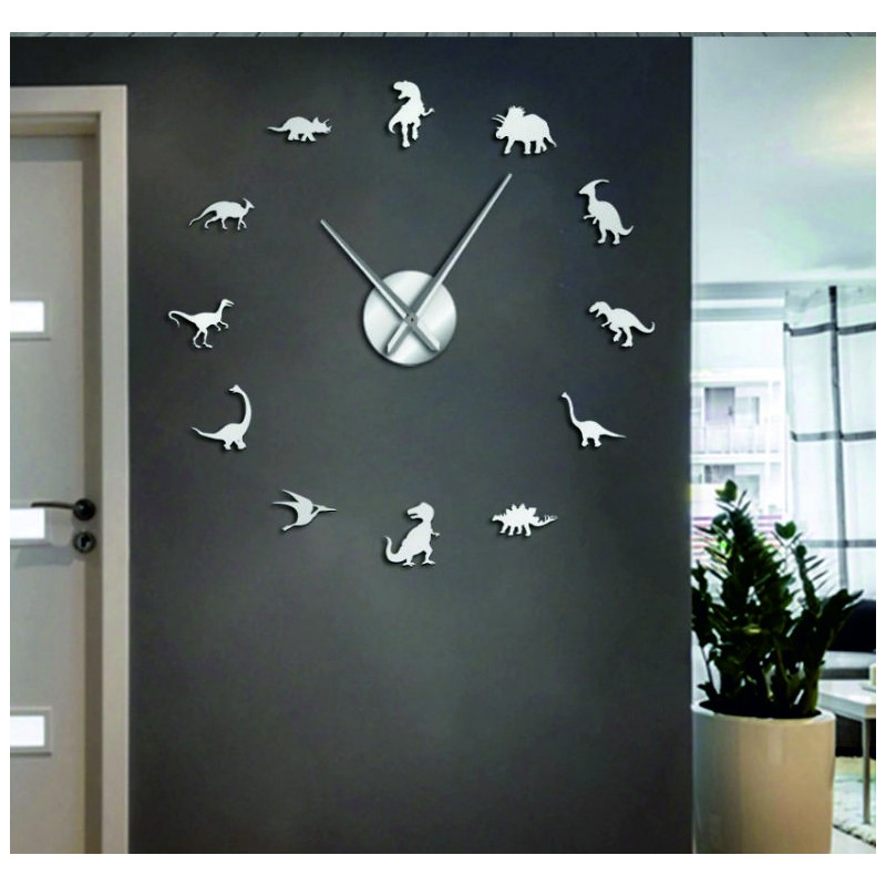 Large dinosaur mirror wall clock