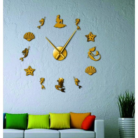 Mirror wall clock fantasy mermaid