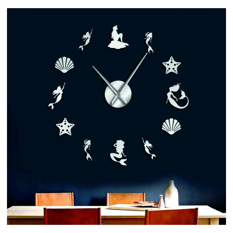 Mirror wall clock fantasy mermaid