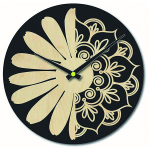 Wooden wall clock flower of life model: MDF black/ poplar... 2