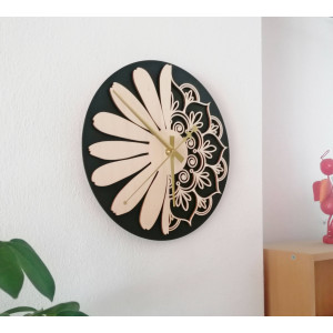 Wooden wall clock flower of life model: MDF black/ poplar...