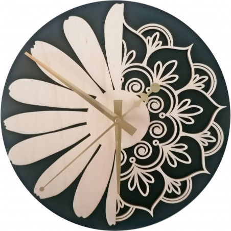 Wooden wall clock flower of life