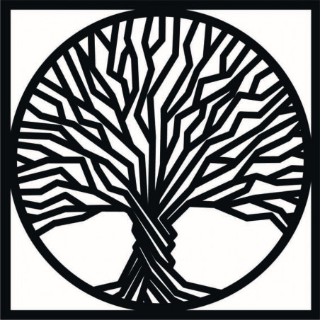 Wooden wall painting tree in a frame