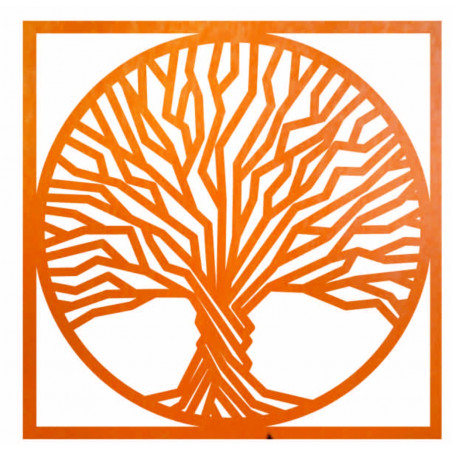 Wooden wall painting tree in a frame