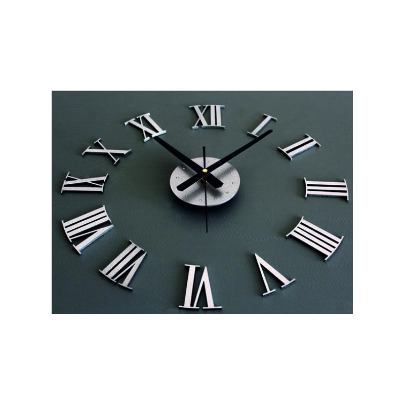 3D Sticker Wall Clock Metal Roman Numerals.