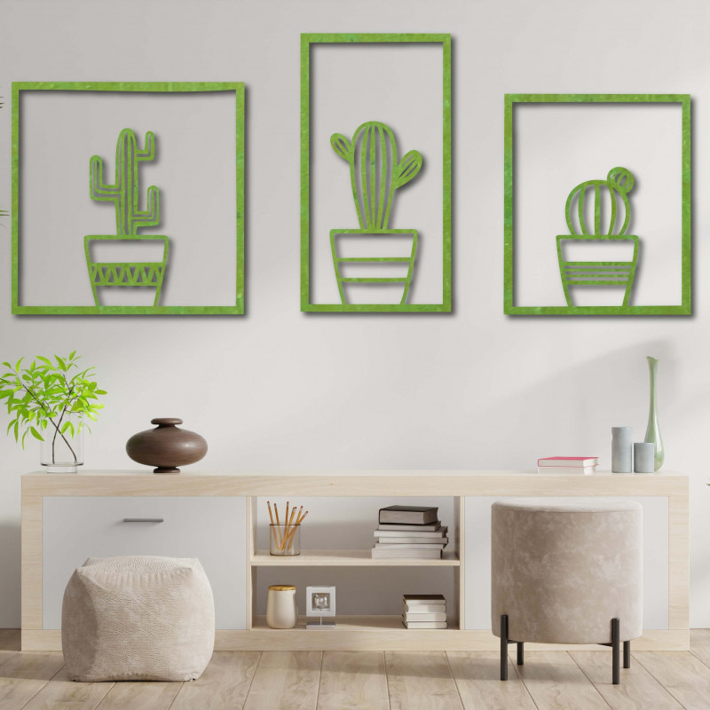 Stylish three-part wall picture - Cacti