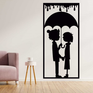 Romantic wall painting - Silhouette of a couple under an umbrella - KIESMET