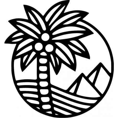 Wooden wall painting of a palm tree on the beach - MALLAWI