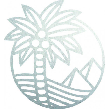 Wooden wall painting of a palm tree on the beach - MALLAWI