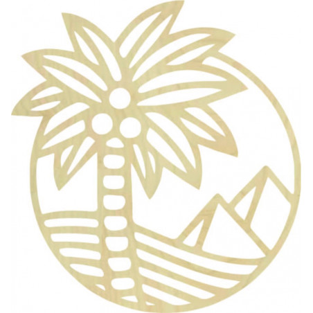 Wooden wall painting of a palm tree on the beach - MALLAWI