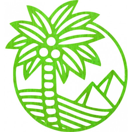 Wooden wall painting of a palm tree on the beach - MALLAWI