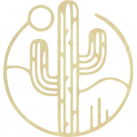 Wooden wall picture of a cactus with the sun - MONK
