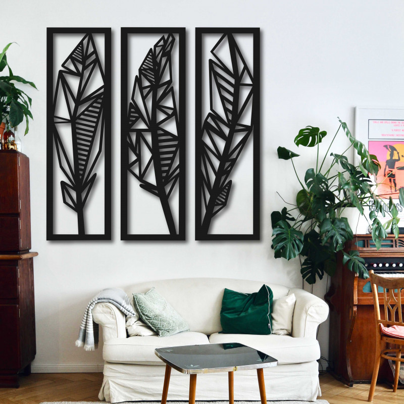 Modern three-part painting Banana leaves - MUSACEAE