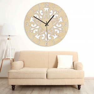 Wooden wall clock with mandala motif and silent quartz movement 2