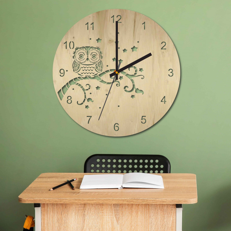 Wooden wall clock - Owl - natural and colored |...