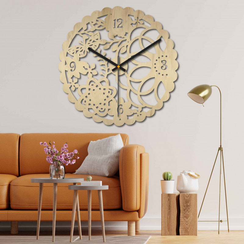 Wooden wall clock butterfly meadow - FORSED