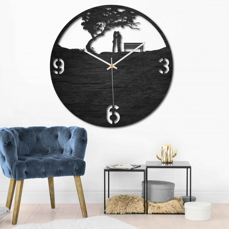 Wooden wall clock love in the park - LOVE