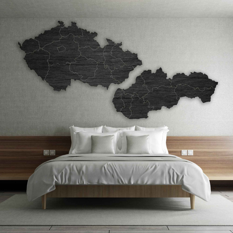 Wooden wall map Czech Republic and Slovakia