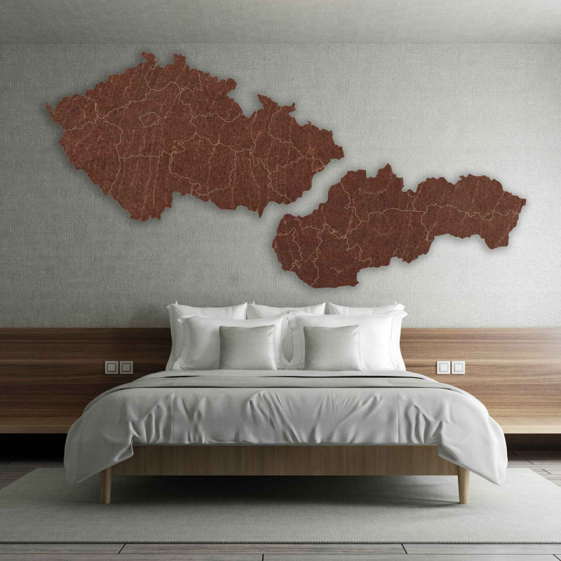 Wooden wall map Czech Republic and Slovakia