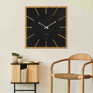 Square wooden wall clock with oak decor and black frame 2