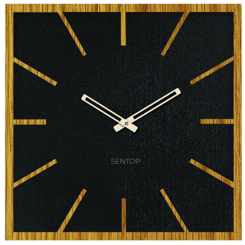 Modern wall clock made of HDF with an oak look and a quiet movement