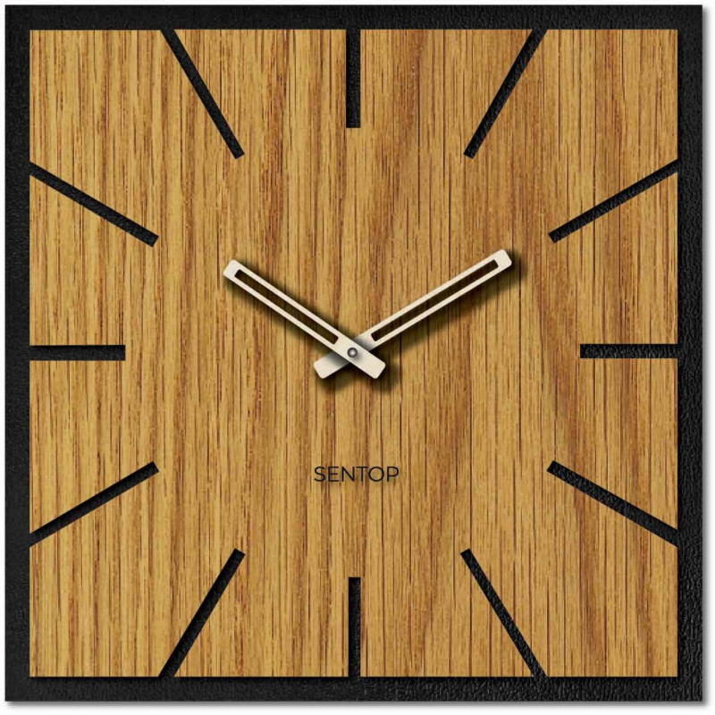 Modern wall clock made of HDF with an oak look and a quiet movement