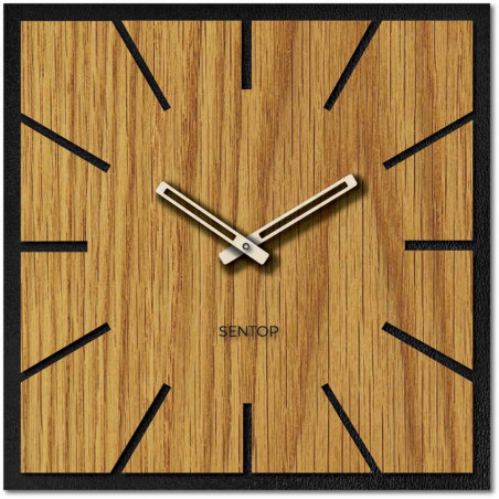 Modern wall clock made of HDF with an oak look and a quiet movement