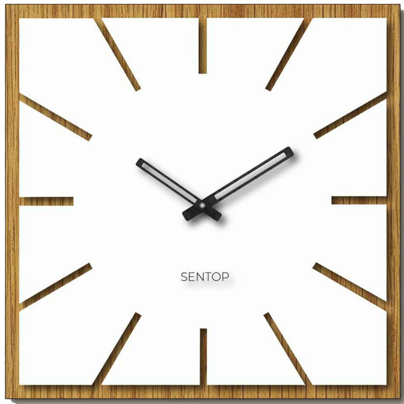 Modern wall clock made of HDF with an oak look and a quiet movement