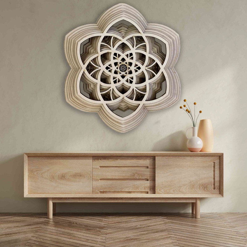 Wooden mandala Harmony made of several layers up to 90 x 100 cm