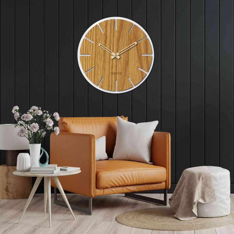 Wall clock made of oak wood