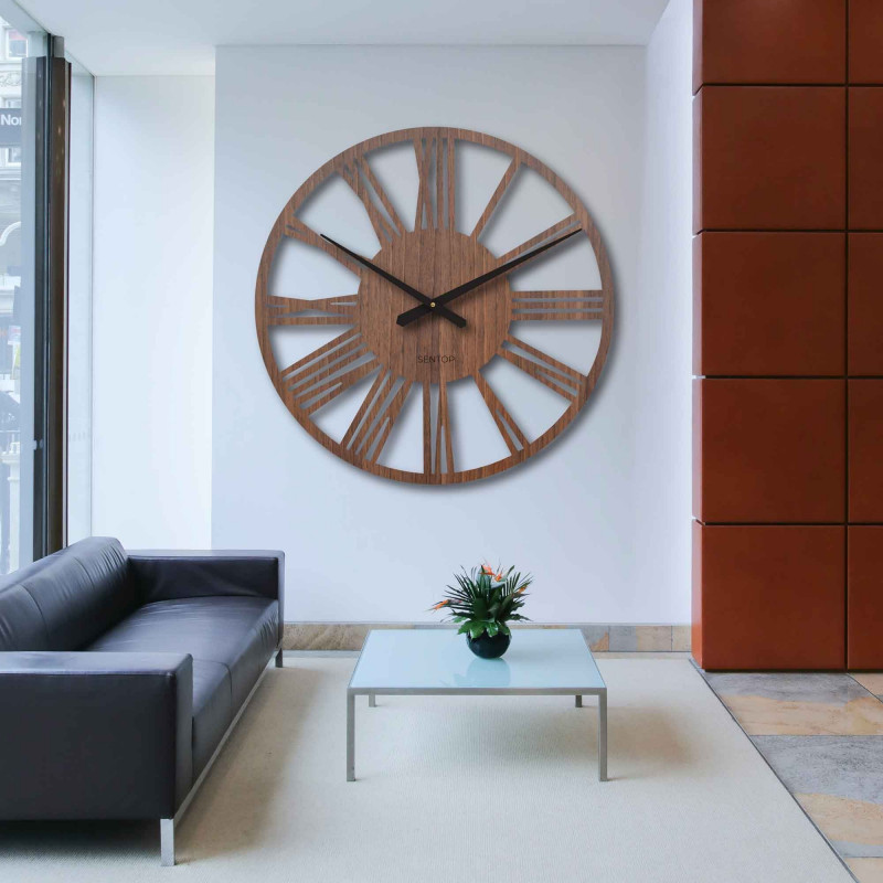 Wall clock with Roman numerals and silver hands, decor, Elegant large Roman wall clock