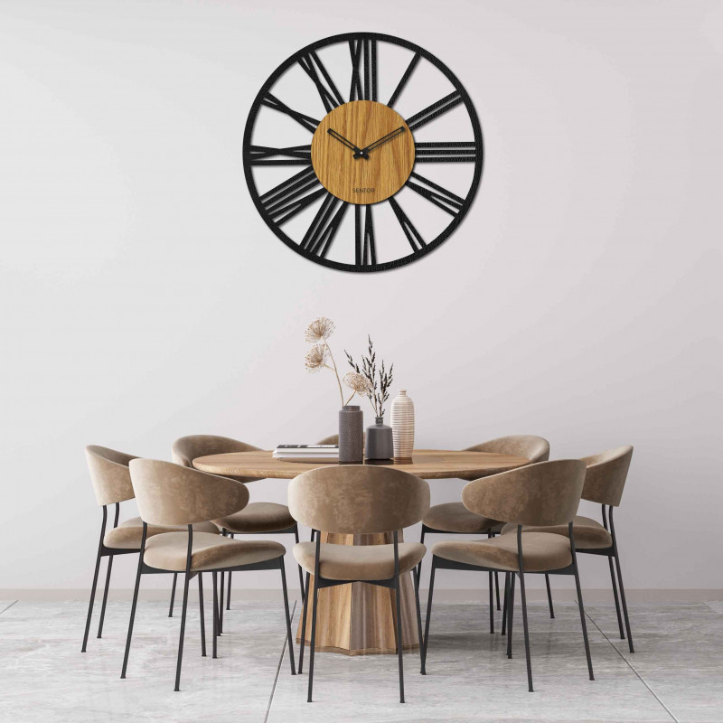 Wall clock made of wood Roman numerals oak - ORFERIG