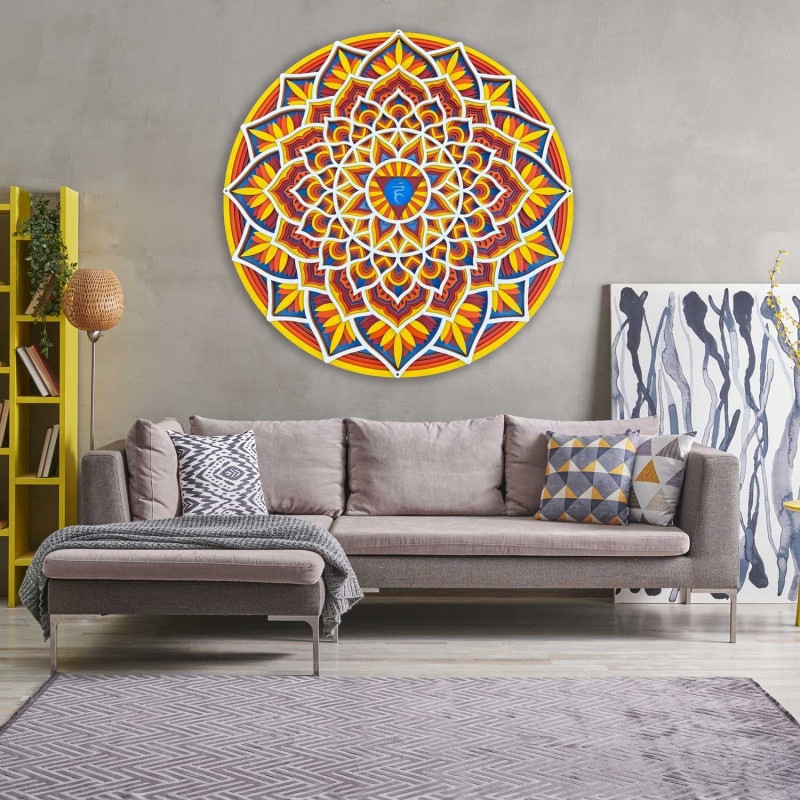 Mandala din lemn sculptat pe perete cu energie feng shui | pana la 90 x 90 cm