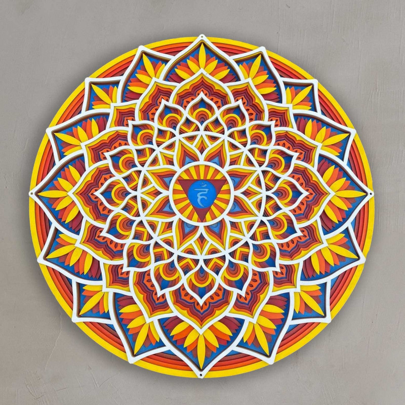Wooden Mandala on the wall with feng shui energy