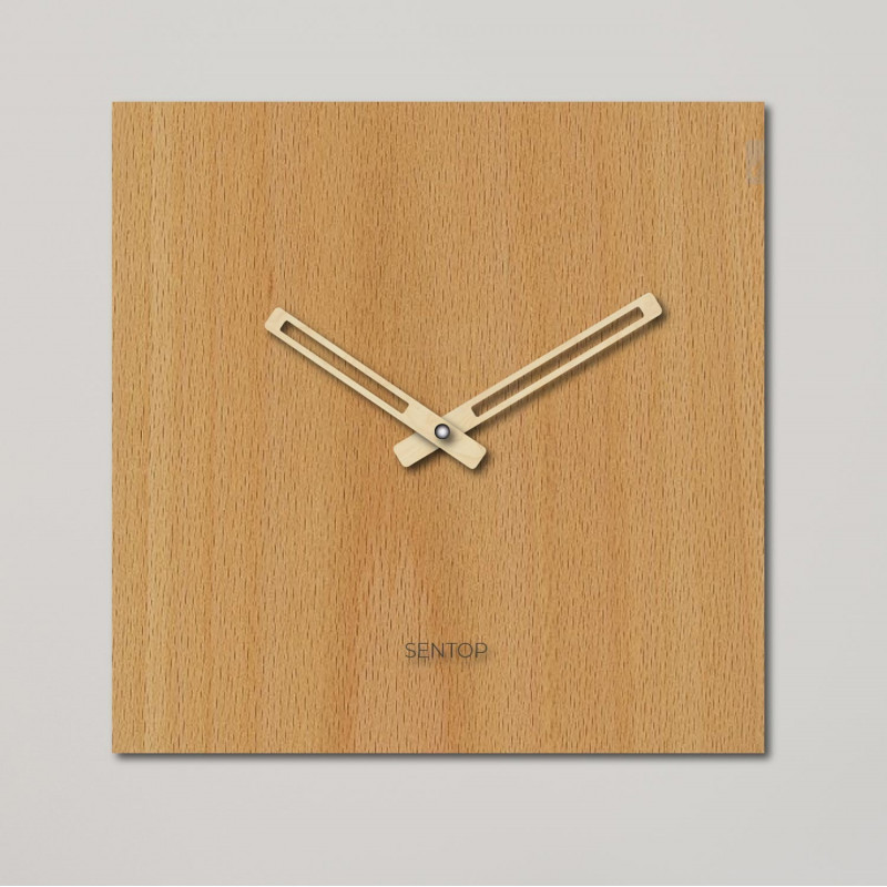 Wooden wall clock, square shape, beech decor