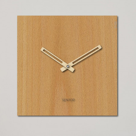Wooden wall clock, square shape, beech decor