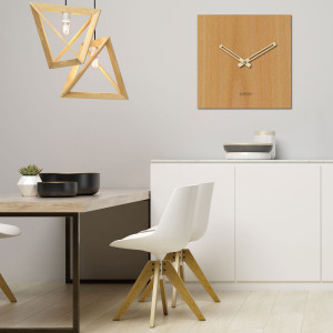 Wooden wall clock, square shape, beech decor