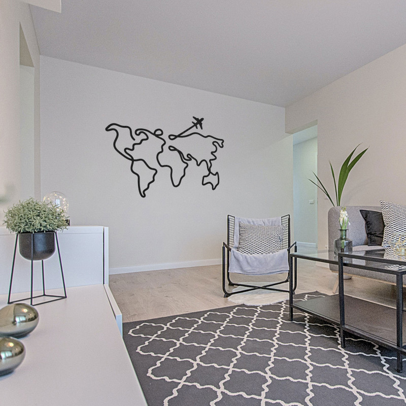 Stylish wooden world map as a modern interior decoration