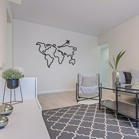 Stylish wooden world map as a modern interior decoration