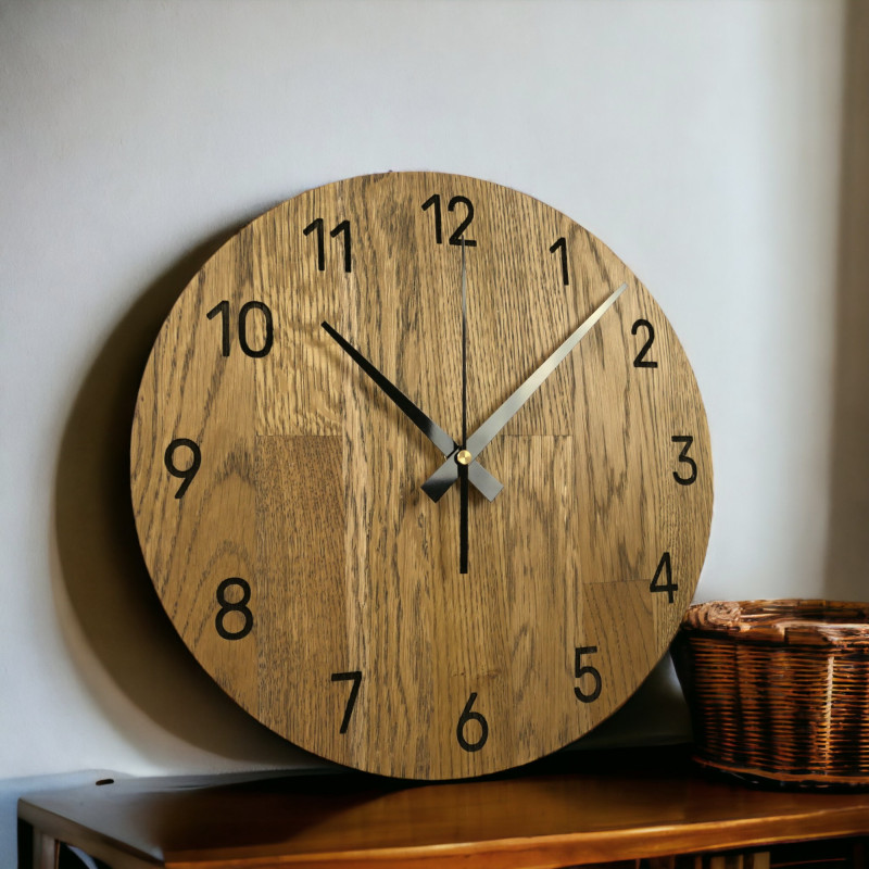 Wooden wall clock made of oak wood - Numeric dial