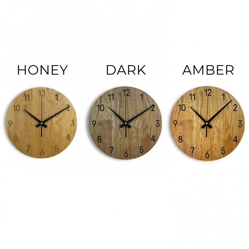 Wooden wall clock made of oak wood - Numeral dial