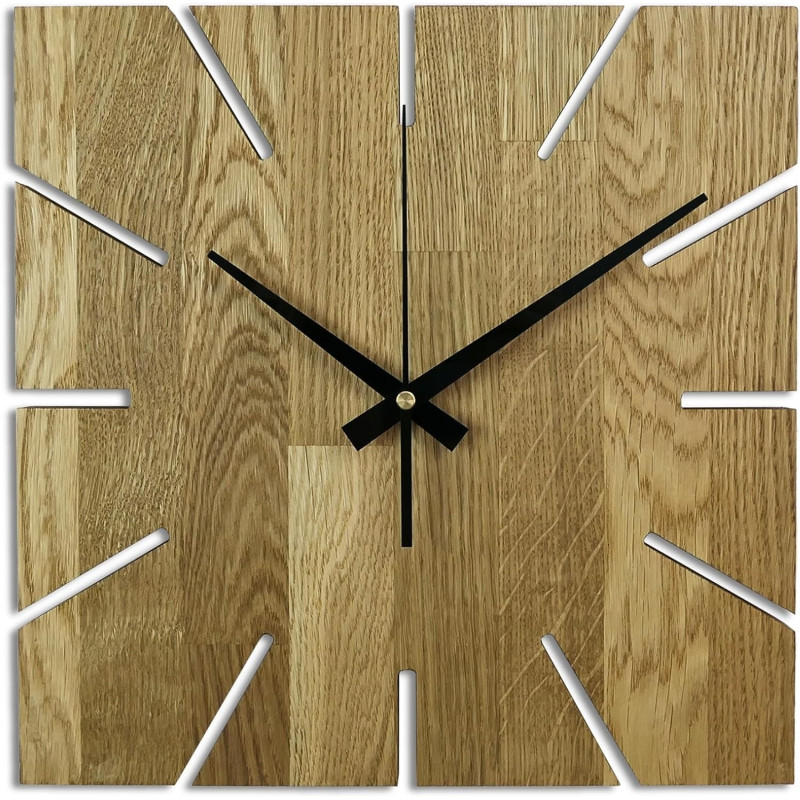 Wooden clock on the wall with oak wood - square I SENTOP MAS008