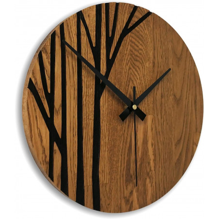 Minimalist round clock with black decor and thin hands.