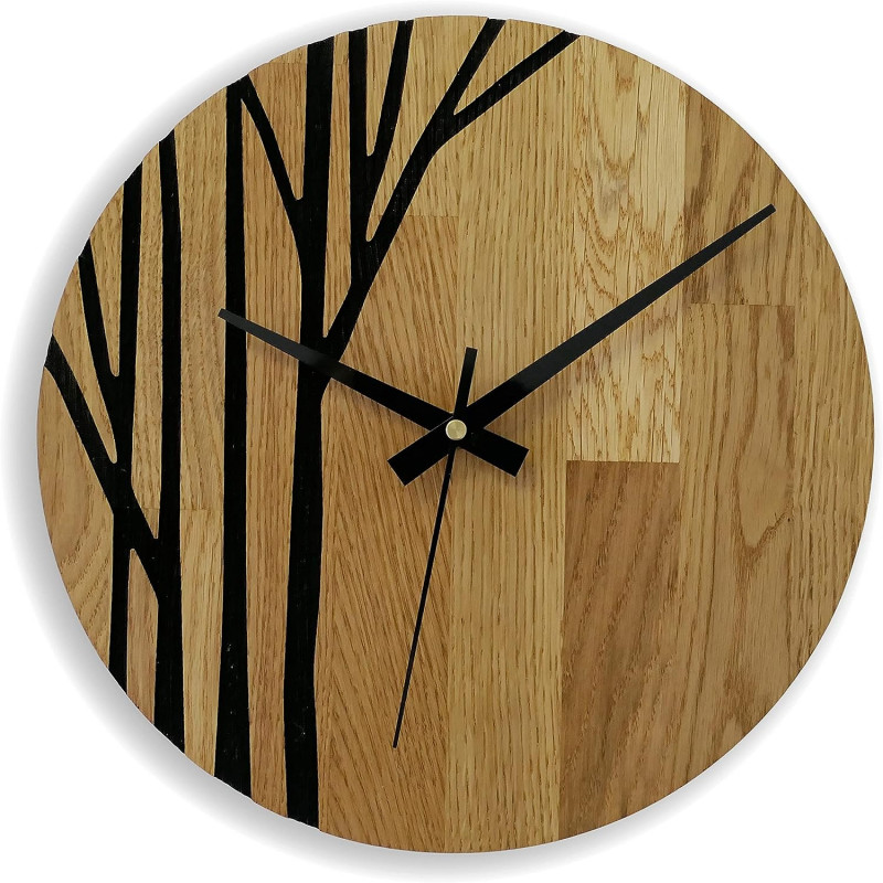 Luxurious wall clock for the living room made of natural wood.