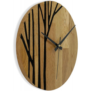 Elegant wooden clock with natural wood grain and contrasting pattern. 2