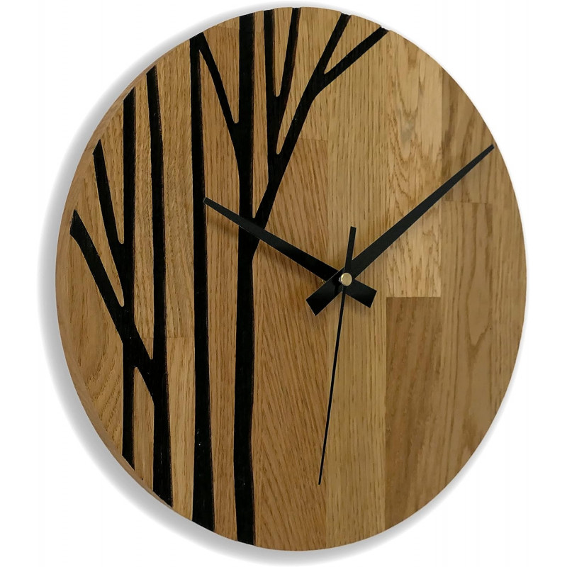 Large wooden wall clock with a modern graphic motif.