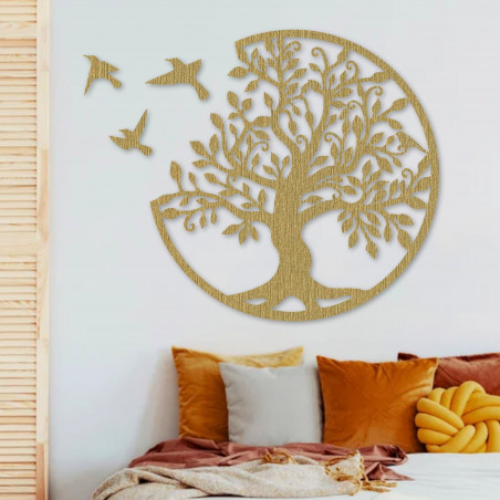 Wooden painting Tree of Life with flying birds