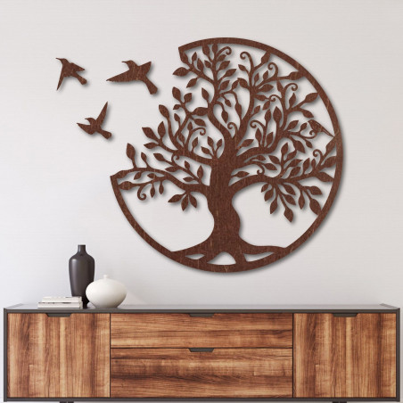Wooden painting Tree of Life with flying birds
