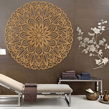 Carved wooden mandala on the wall, flower of time - ORIN