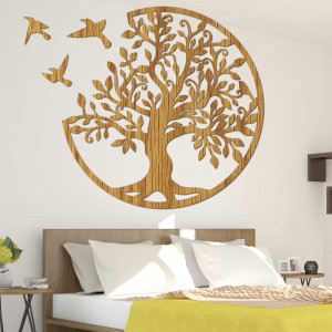 Wooden painting tree with birds - Wall decoration